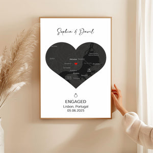 Engagement Gift, Couple Personalized Map Print