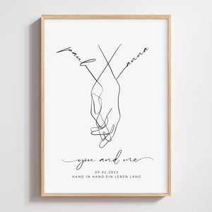 Personalized with name date canvas,hand in hand bride and groom,Wedding gift