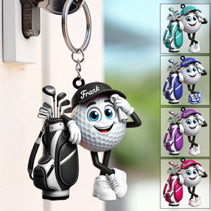 Cute Sweaty Golf Ball Mascot Keychain - Personalized Golf Mascot Keychain Gift for Male & Female Golfer