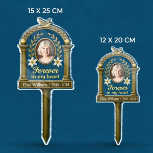 Custom Photo Carried In My Heart - Memorial Personalized Custom Stain Glass Style Acrylic Garden Stake