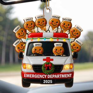 Emergency Department Team Holiday Ambulance, Personalized Wood Ornament, Gift For Medical Professionals