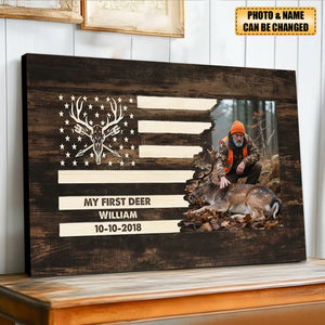Deer Sign Hunting Photo Flag Sign Personalized Canvas Gift for Hunter