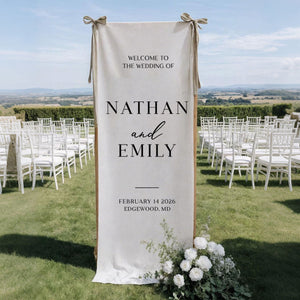 Personalized Wedding Welcome Sign β Custom Fabric Banner for Weddings, Bridal Showers & Special Events