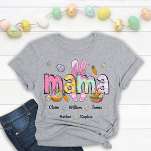 Easter Bunny Coquette Bow Gift For Family, Personalized Grandma And Kids T-Shirt