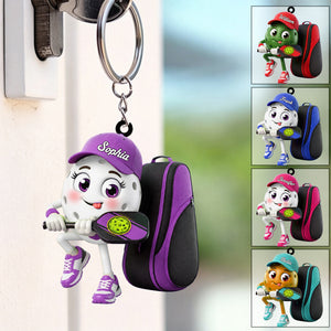 Pickleball Mascot With Sports Bag Keychain - Personalized Gift for Male & Female Player