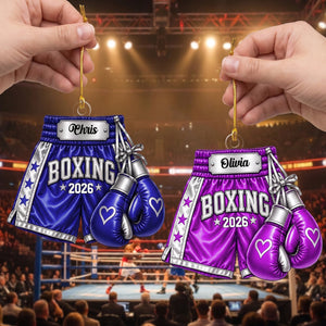 Personalized Boxing Gloves & Shorts Christmas Ornament 2026 โ Custom Name Acrylic Keepsake | Gift For Boxers & Coaches