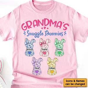 Grandmas Snuggle Bunnies Ribbon Easter Day - Personalized Pure Cotton T-Shirt