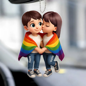 Pride Month LGBTQ+ Couple Love Is Love Personalized Acrylic Car Ornament, Gift For Couple