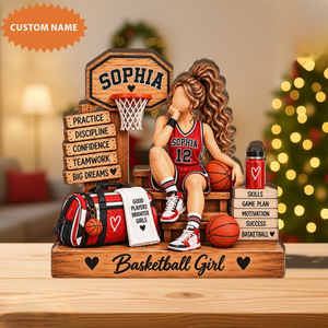 Personalized Basketball Girl Wooden Plaque – Custom Name Player Display | Gift For Daughters, Teammates & Basketball Lovers