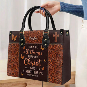 Personalized I can do all things through Christ who strengthen me-Bible Verse Leather Bag