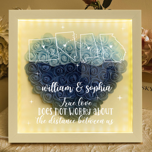 Long Distance Relationship For Couples - Personalized Flower Shadow Box With LED Light