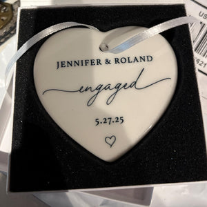 Personalized Engagement Heart-shaped Ceramic Ornament with Names & Date