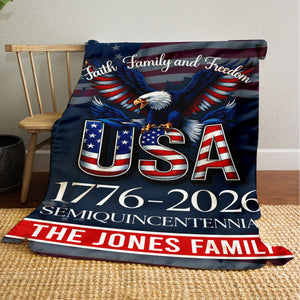 Custom Name Faith, Family & Freedom America 250 Years Patriotic Blanket