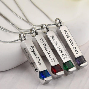 Personalized Birthstone Memorial Urn Necklace Two Sides Text
