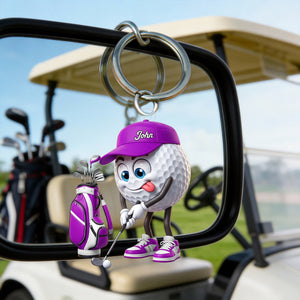 Personalized Cute Golf Ball Mascot Keychain – Cartoon Golfer Keyring Gift For Golf Lovers