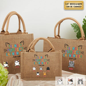 Personalized Cat Mom Jute Tote Bag