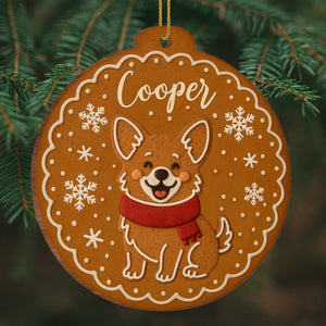 Cheerful Dog With Festive Scarf And Snowflakes, Personalized Wood Ornament, Gift For Dog Lovers