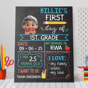 Kid Resting On Arms First Day Of School - Personalized School Sign Gift For Kid, Baby