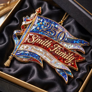 Personalized "Freedom Banner" America 250th Acrylic Ornament β Hologram Patriotic Family Keepsake