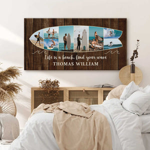 Personalized Surfboard Photo Canvas, Custom Surf Trip Pictures Collage, Surfer Gift, Summer Decor