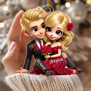 Roses Couple Sitting Together, Personalized Acrylic Ornament, Gift For Couples