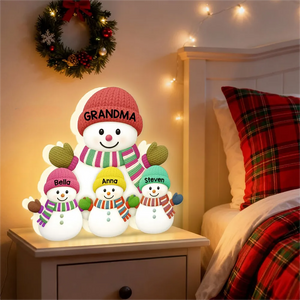 Heartwarming Christmas Grandma Grandkids Snowman Together - Personalized Light Box - Gift For Grandmas