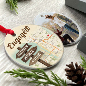 Personalized Signpost Location Map Engagement Ornament - Anniversary Gift For Couples