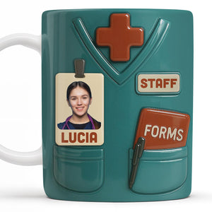 Celebrate Your Favorite Nurse, Medical Scrubs and ID Badge, Personalized Custom Coffee Mug