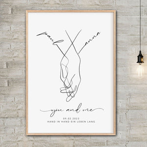 Personalized with name date canvas,hand in hand bride and groom,Wedding gift