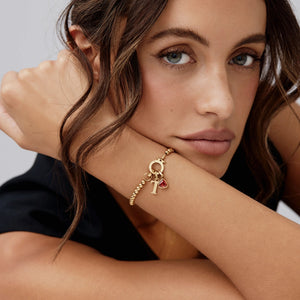 BEADED BIRTHSTONE PERSONALIZED INITIAL CHARM BRACELET