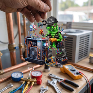 Personalized HVAC Tech Robot Fixing AC Unit Acrylic Christmas Ornament For HVAC Workers