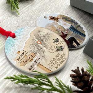 Personalized Couple Turtle City Map Ceramic Ornament - Custom Map & Photo Gift