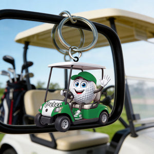 Golf Player On Golf Cart Keychain β Personalized Gift For Golf Lovers