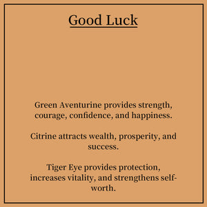 Personalized GOOD LUCK crystal chip bottle. Lucky charm. Crystals for new beginnings, exams, interview