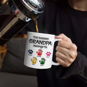 This Awesome Dad Grandpa Belongs To - Personalized Handprint Mug Gift For Father, Grandfather