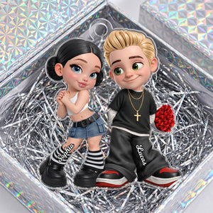 Personalized Y2K Style Couple Hanging Ornament โ Holding Roses | Romantic Gift For Him Or Her