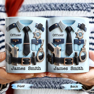 Officer, Police Uniform, Badge and Handcuffs, Custom Coffee Mug, Personalized Gift For Police Officers