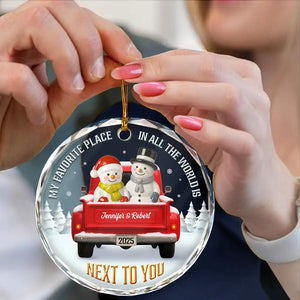 My Favorite Place In All The World Snowman Ceramic Effect - Personalized Circle Glass Ornament