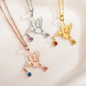 Personalized Dainty Hummingbird Necklace with Birthstone Bird Jewelry Mother's Day Gift for Women