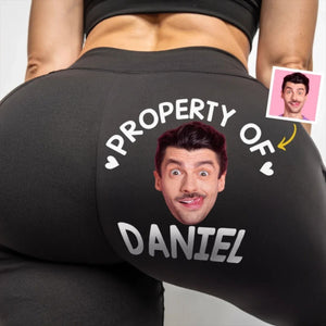 Custom Photo Property Of Me, Handle Like A Queen - Personalized Custom Women Leggings - Gift For Wife, Anniversary