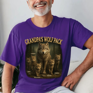 Papa’s Wolf Pack - Family Personalized Pure Cotton T-Shirt Father's Day Gift For Dad, Grandpa