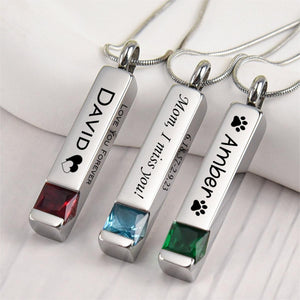 Personalized Birthstone Memorial Urn Necklace Two Sides Text