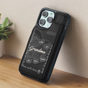 Personalized Heart Leather Flip Wallet Phone Case Gifts For Mom, Grandma