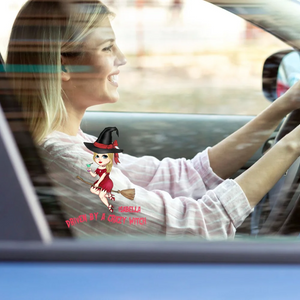 Personalized Witch Hat Cartoon Character Weatherproof Car Sticker Halloween Birthday Gift