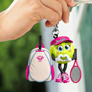 Cute Personalized Tennis Ball Mascot With Tennis Backpack Design Keychain