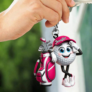 Cute Sweaty Golf Ball Mascot Keychain - Personalized Golf Mascot Keychain Gift for Male & Female Golfer