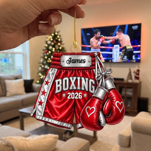 Personalized Boxing Gloves & Shorts Christmas Ornament 2026 โ Custom Name Acrylic Keepsake | Gift For Boxers & Coaches