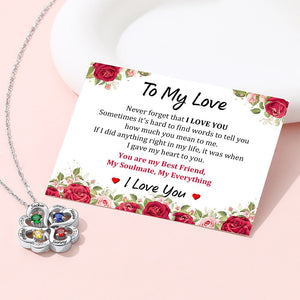 Personalized Heart Lucky Leaf Clover Birthstone Necklace