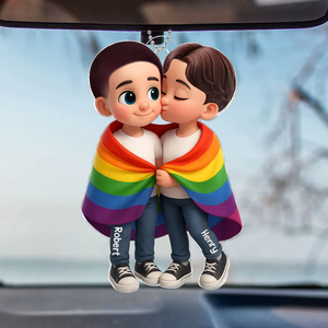 Pride Month LGBTQ+ Couple Love Is Love Personalized Acrylic Car Ornament, Gift For Couple