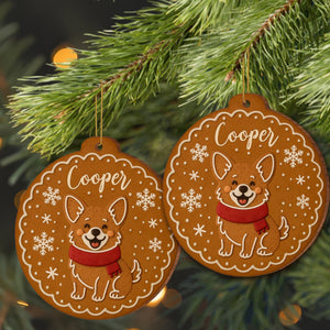Cheerful Dog With Festive Scarf And Snowflakes, Personalized Wood Ornament, Gift For Dog Lovers